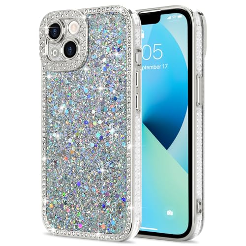 Lafunda Glitzer Hülle Kompatibel mit iPhone 13 Handyhülle Mädchen Schuzhülle Glänzend Sparkle Diamond Hülle 3D Bling Kirstall mit Kameraschutz Case für iPhone 13 Silber von Lafunda