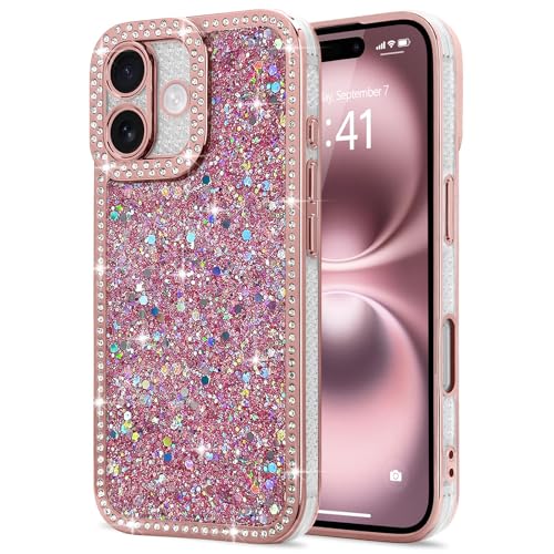 Lafunda Glitzer Hülle Kompatibel mit iPhone 16 Handyhülle Mädchen Schuzhülle Glänzend Sparkle Diamond Hülle 3D Bling Kirstall mit Kameraschutz Case für iPhone 16 Rosa von Lafunda