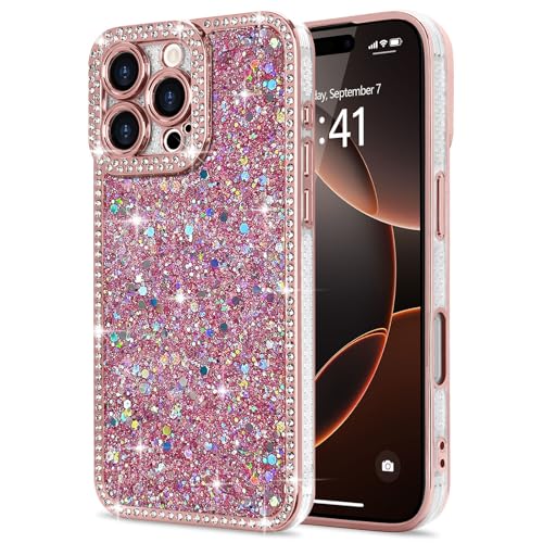Lafunda Glitzer Hülle Kompatibel mit iPhone 16 Pro Handyhülle Mädchen Schuzhülle Glänzend Sparkle Diamond Hülle 3D Bling Kirstall mit Kameraschutz Case für iPhone 16 Pro Rosa von Lafunda