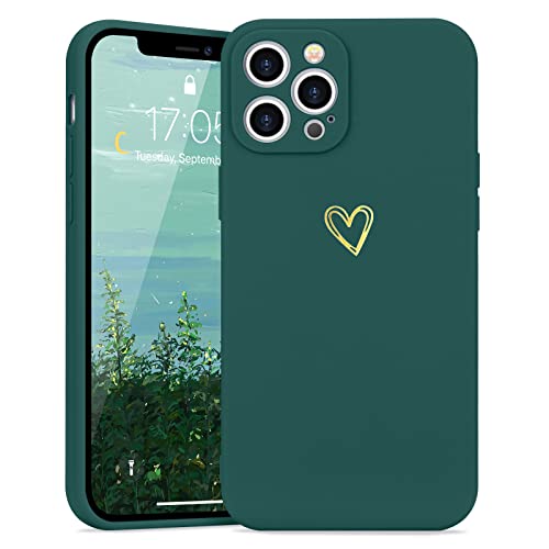 Lafunda Handyhülle Kompatibel mit iPhone 12 Pro Max Hülle Mädchen süß Herz Schutzhülle mit Kameraschutz stoßfest Ultra Dünn Silikon Case Bumper Back Cover für iPhone 12 Pro Max Dunkelgrün von Lafunda