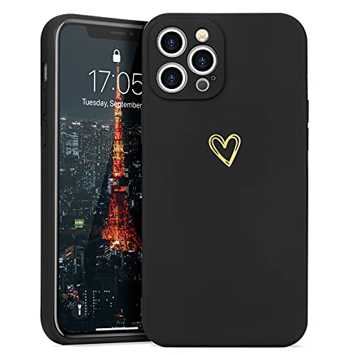 Lafunda Handyhülle Kompatibel mit iPhone 12 Pro Max Hülle Mädchen süß Herz Schutzhülle mit Kameraschutz stoßfest Ultra Dünn Silikon Case Bumper Back Cover für iPhone 12 Pro Max Schwarz von Lafunda