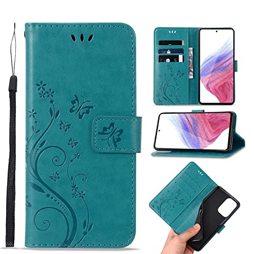 Lafunda Handyhülle für Samsung Galaxy A53 5G Hülle Leder Klappbar Schutzhülle Schmetterling Mädchen Premium Brieftasche Luxury Cover Magnetverschluss Flip Wallet Case für Samsung A53 5G Blau von Lafunda