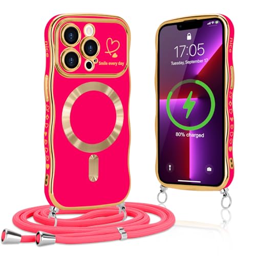 Lafunda Handykette für iPhone 13 Pro Max hülle mit Band Magnetisch Handyhülle Süß lockige Wellen Rahmenform Schutzhülle Liebe Plating Case mit Kordel zum Umhängen für iPhone 13 Pro Max Rosarot Lafunda Handykette für iPhone 13 Pro Max hülle mit Band Magnetisch Handyhülle Süß lockige Wellen Rahmenform Schutzhülle Liebe Plating Case mit Kordel zum Umhängen für iPhone 13 Pro Max Rosarot von Lafunda