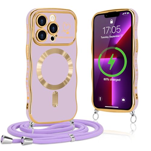 Lafunda Handykette für iPhone 13 Pro Max hülle mit Band Magnetisch Handyhülle Süß lockige Wellen Rahmenform Schutzhülle Liebe Plating Case mit Kordel zum Umhängen für iPhone 13 Pro Max Hellviolett Lafunda Handykette für iPhone 13 Pro Max hülle mit Band Magnetisch Handyhülle Süß lockige Wellen Rahmenform Schutzhülle Liebe Plating Case mit Kordel zum Umhängen für iPhone 13 Pro Max Hellviolett von Lafunda