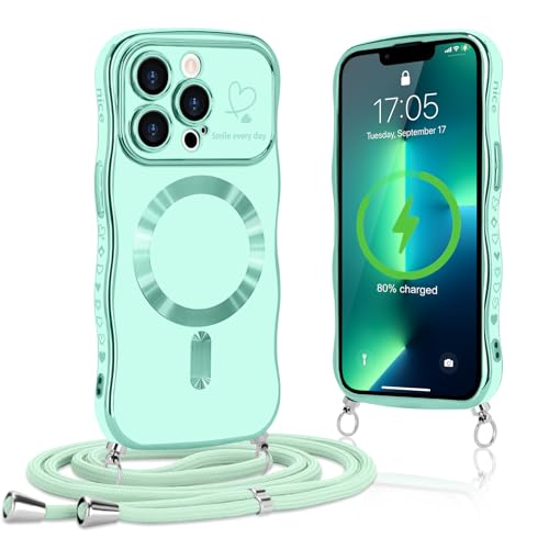 Lafunda Handykette für iPhone 13 Pro Max hülle mit Band Magnetisch Handyhülle Süß lockige Wellen Rahmenform Schutzhülle Liebe Plating Case mit Kordel zum Umhängen für iPhone 13 Pro Max Hellgrün Lafunda Handykette für iPhone 13 Pro Max hülle mit Band Magnetisch Handyhülle Süß lockige Wellen Rahmenform Schutzhülle Liebe Plating Case mit Kordel zum Umhängen für iPhone 13 Pro Max Hellgrün von Lafunda