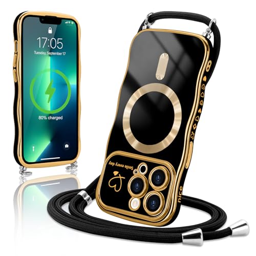 Lafunda Handykette für iPhone 13 Pro hülle mit Band Magnetisch Handyhülle Süß lockige Wellen Rahmenform Schutzhülle Liebe Plating Case mit Kordel zum Umhängen für iPhone 13 Pro Schwarz Lafunda Handykette für iPhone 13 Pro hülle mit Band Magnetisch Handyhülle Süß lockige Wellen Rahmenform Schutzhülle Liebe Plating Case mit Kordel zum Umhängen für iPhone 13 Pro Schwarz von Lafunda