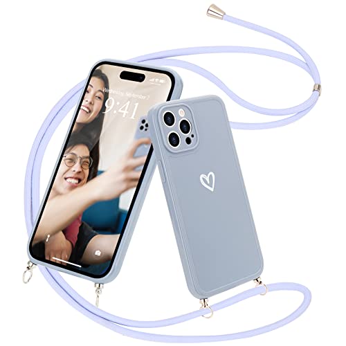 Lafunda Handykette für iPhone 14 Pro Hülle mit Band - Grau | abnehmbare Handyhülle mit Kordel zum Umhängen,Silikon Schutzhülle mit Herzmuster für iPhone 14 Pro von Lafunda