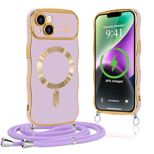 Lafunda Handykette für iPhone 15 Pro Max hülle mit Band Magnetisch Handyhülle Süß lockige Wellen Rahmenform Schutzhülle Liebe Plating Case mit Kordel zum Umhängen für iPhone 15 Pro Max Hellviolett Lafunda Handykette für iPhone 15 Pro Max hülle mit Band Magnetisch Handyhülle Süß lockige Wellen Rahmenform Schutzhülle Liebe Plating Case mit Kordel zum Umhängen für iPhone 15 Pro Max Hellviolett von Lafunda