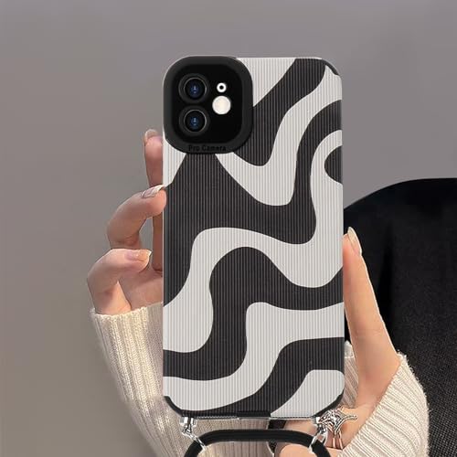 Lafunda Handykette kompatibel mit iPhone 12 Hülle, iPhone 12 Necklace Handyhülle mit Band - Wave Cute Zebra Stripes Muster Design Case mit Kette zum umhängen Schwarz von Lafunda