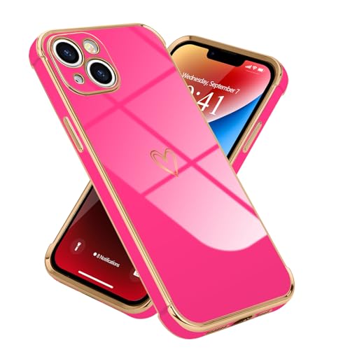 Lafunda Hülle kompatibel mit iPhone 13 (6.1 Zoll) Handyhülle Mädchen Liebesherz Silikonhülle ultradünn Stoßfeste Schutzhülle Bumper Silikon case für iPhone 13 Rosarot von Lafunda
