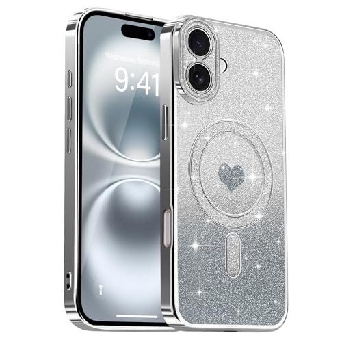 Lafunda Kompatibel mit iPhone 16 Hülle Plating Magnetic Bling Glitter Handyhülle Pailletten Design Kameraschutz Case Mädchen Mode Luxus Cover für iPhone 16 Silber Lafunda Kompatibel mit iPhone 16 Hülle Plating Magnetic Bling Glitter Handyhülle Pailletten Design Kameraschutz Case Mädchen Mode Luxus Cover für iPhone 16 Silber von Lafunda