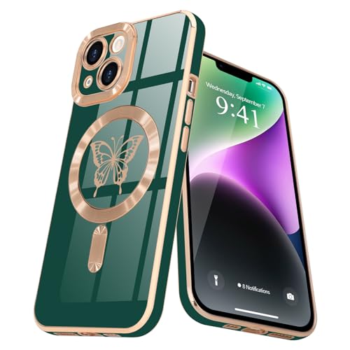 Lafunda Magnetisch Hülle für iPhone 14 Plus Handyhülle mit MagSafe Schutzhülle Kamera-Vorsprung Case Schmetterling Vergoldung Glitzer Mädchen Stoßfest Cover für iPhone 14 Plus Dunkelgrün Lafunda Magnetisch Hülle für iPhone 14 Plus Handyhülle mit MagSafe Schutzhülle Kamera-Vorsprung Case Schmetterling Vergoldung Glitzer Mädchen Stoßfest Cover für iPhone 14 Plus Dunkelgrün von Lafunda