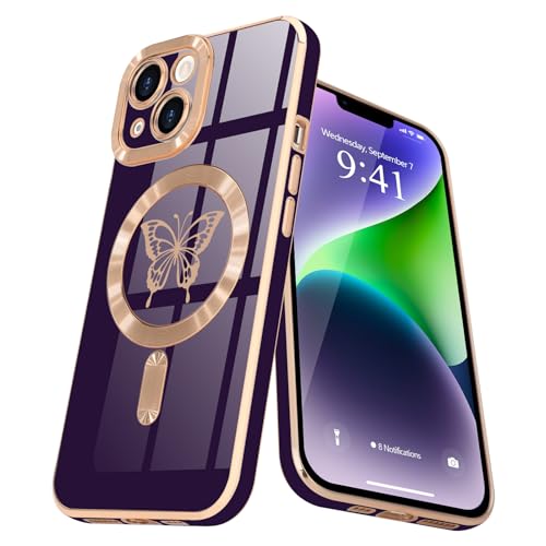 Lafunda Magnetisch Hülle für iPhone 14 Plus Handyhülle mit MagSafe Schutzhülle Kamera-Vorsprung Case Schmetterling Vergoldung Glitzer Mädchen Stoßfest Cover für iPhone 14 Plus Lila Lafunda Magnetisch Hülle für iPhone 14 Plus Handyhülle mit MagSafe Schutzhülle Kamera-Vorsprung Case Schmetterling Vergoldung Glitzer Mädchen Stoßfest Cover für iPhone 14 Plus Lila von Lafunda