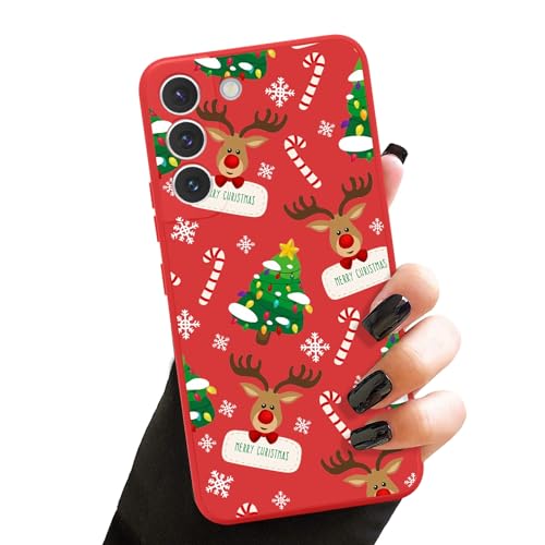 Lafunda Weihnachten Hülle für Samsung Galaxy S23 5G weich Silikon Handyhülle mit süß Hirsch Christmas Motiv Schutzhülle Ultradünn Stoßfest Bumper Case für Samsung Galaxy S23 5G Rot 4 von Lafunda