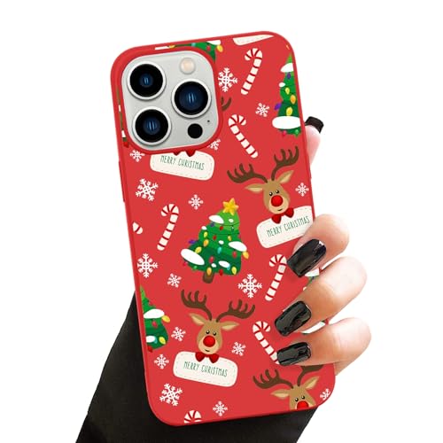 Lafunda Weihnachten Hülle für iPhone 14 Pro Max weich Silikon Handyhülle mit süß Hirsch Christmas Motiv Schutzhülle Ultradünn Stoßfest Bumper Case für iPhone 14 Pro Max Rot 4 von Lafunda