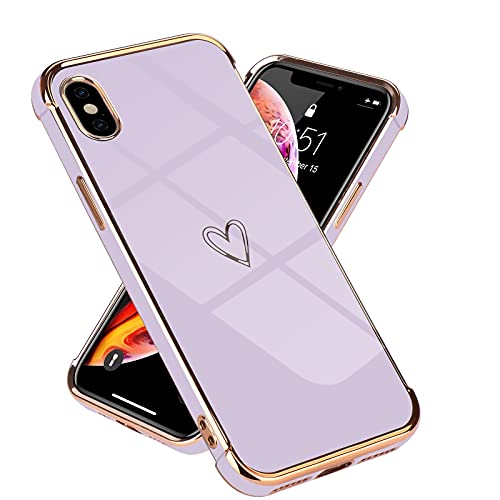 Lafunda kompatibel mit iPhone X/iPhone XS Handyhülle Mädchen Liebesherz Silikonhülle weich TPU Hülle Ultra dünn Stoßfeste Schutzhülle Bumper Silikon case für iPhone X/Xs Lila von Lafunda