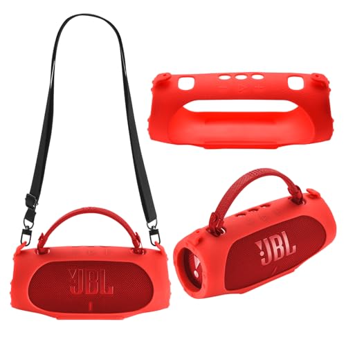 Silikon Cover Case Kompatibel mit JBL Charge 6 Tragbarer Bluetooth Lautsprecher, Tragbare Schutzhülle mit Schultergurt Wireless Lautsprecher Zubehör für JBL Charge 6 Bluetooth Lautsprecher (Rot) von LaiMoney