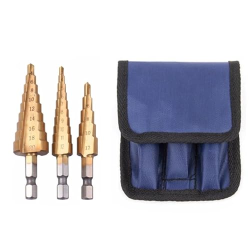 3 Stücke Stahl Titan Stufenbohrer Stufenkegel Schneidwerkzeuge Stahl Holzbearbeitung Holz Metall Bohrset(3pcs with bag) von LaiYN