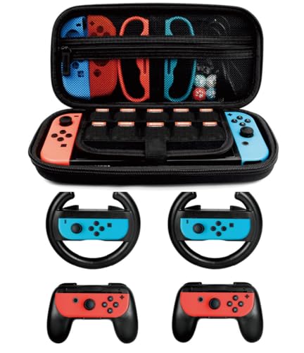 Zubehör-Set für Nintendo Switch Games Starter, 2 x Lenkrad, 2 x Griffset, 1 x Reise-Tragetasche (5-in-1 schwarz) von Laimax