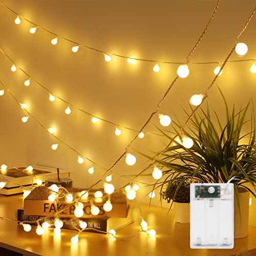 Laipuke 10m 80LED Lichterkette Kugeln Globe Lichterketten, IP65 Wasserdicht Weihnachten Lichterketten Batterie Kugeln Deko für Weihnachten, Halloween, Hochzeit, Party, Garten (Warmweiß) von Laipuke