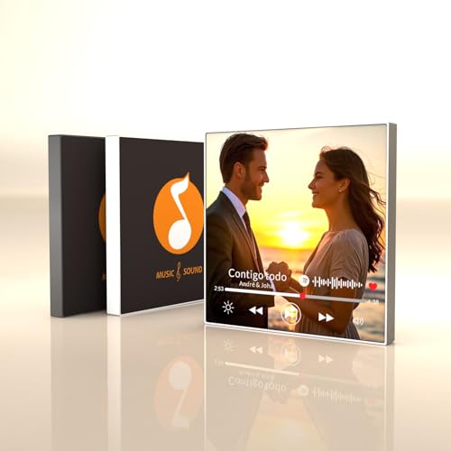 120x120mm Personalisierbare Musik-Fotoleinwand mit Touch-Control – Aluminium-Bilderrahmen mit Magnet, 850mAh Akku, Kratzfestes Acryl & HD-Kammerlautsprecher (Design + Musik hochladen) (Vorlage 05) von Lairry