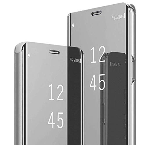 Für Samsung Galaxy S9 Hülle Galaxy S9 Handyhülle Spiegeln Leder Flip Hülle Ständer Clear View Spiegel 360 Grad Tasche Schutzhülle mit Standfunktion Case (Silber, Galaxy S9, Numeric_38) von Lajeri