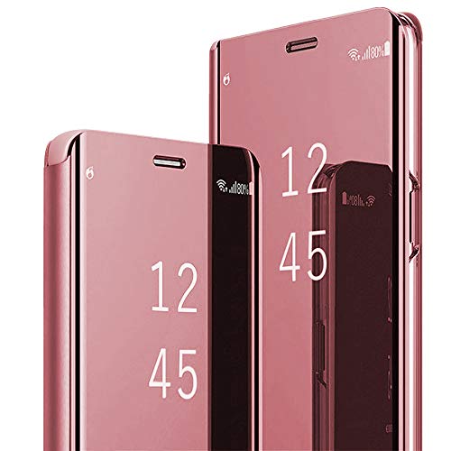 Für Samsung Galaxy S9 Hülle Handyhülle Spiegeln Leder Flip Hülle Ständer Clear View Spiegel 360 Grad Tasche Schutzhülle mit Standfunktion Case (Roségold) von Lajeri
