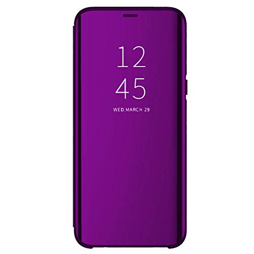 Für Samsung Galaxy S9 Plus Hülle Galaxy S9 Plus Handyhülle Spiegeln Leder Flip Hülle Ständer Clear View Spiegel 360 Grad Tasche Schutzhülle mit Standfunktion Handyhülle (Lila) von Lajeri