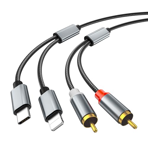 Cinch-Kabel für Telefon, 2 RCA-Klinkenkabel, USB-Typ-C-auf-2-RCA-Audiokabel (2-in-1-RCA-Kabel) für Telefon, Tablet, PC, MP3-Player, Pod, Verstärker, Lautsprecher, kompatibel mit Lightning(1m) von Lakeronelove