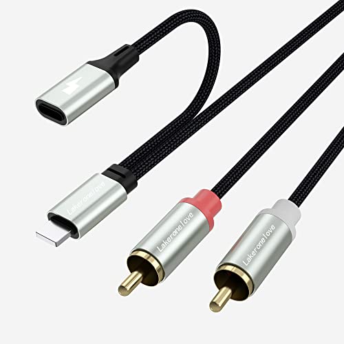 Lightning auf Cinch Kabel, Mit aufladendem 2RCA zu ios Adapter Lightning Audio Kabel Chinch Kabel Kompatibel mit iPhone 13/12/11/XS/SE/8/7/6/5 Lautsprecher Stereoanlage usw Plug and Play (1M) von Lakeronelove