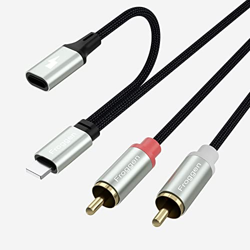 Lightning auf Cinch Kabel, Mit aufladendem 2RCA zu ios Adapter Lightning Audio Kabel Chinch Kabel Kompatibel mit iPhone 13/12/11/XS/SE/8/7/6/5 Lautsprecher Stereoanlage usw Plug and Play (2M) von Lakeronelove