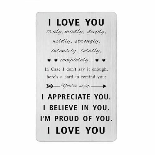 Laluminter "I Love You"-Geschenke für ihn, Ihren Freund, Ehemann – gravierte Brieftaschenkarte für Männer und Frauen – Geburtstags-Valentinstagskarte von Frau Freundin von Laluminter