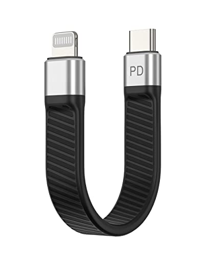 Lamtoon USB-C auf Lightning-Kabel, kurz, Typ C, schnelles Laden, Datensynchronisation, Lightning-Kabel, FPC innen, kompatibel mit iPhone 12 Pro/12/12Mini/11/11 Pro/X/XS/XR/iPad Air (schwarz) von LamToon