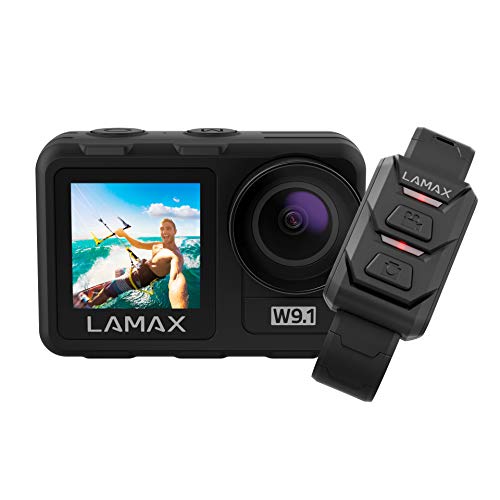 LAMAX W9.1 REAL Action Cam 4K 60fps mit Stabilisierung, Unterwasserkamera, wasserdichte Kamera, Camcorder mit Dual Display, Helmkamera und 21 Zubehör Kit, Wi-Fi, Zeitlupe von Lamax