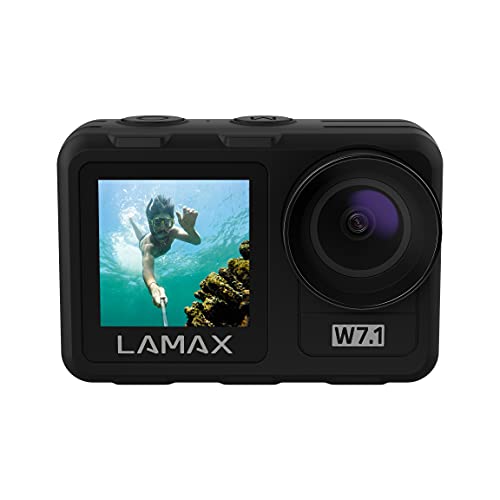 Lamax W7.1 REAL 4K 30fps Action Cam mit Stabilisierung, Unterwasserkamera, Camcorder mit Dual Display und 16 Zubehörteilen, Wi-Fi, Zeitlupe von Lamax