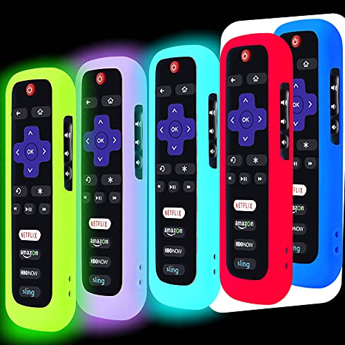 5 Pack Remote Case for Roku, Battery Cover for TCL Roku Smart TV Steaming Stick Remote, Roku TV Remote Cover Silicone Protective Controller Universal Sleeve Skin Glow in the Dark Green Blue Purple Red von Lambcare