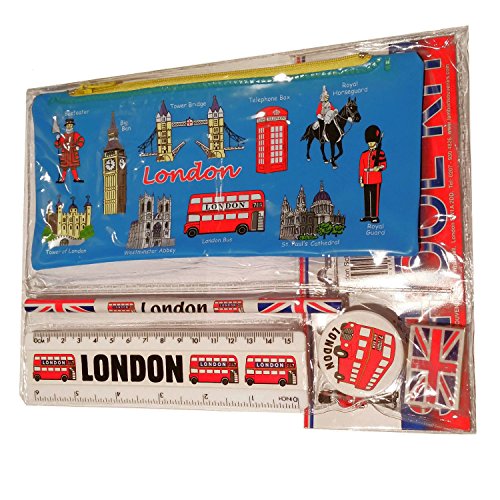 # 1 Bestseller-alle in einer Schule Kit ? London Souvenir ? Kugelschreiber/Bleistift Fall, Anspitzer, Radiergummi/Gummi, Lineal (Zoll/cm) ? TROUSSE/Federmappchen/Caja de lapices/Astuccio ? Blau ? Alles London ? Black Cab/rot Phone Box/London Bus/Royal Guard/Beefeater/Tower of London/Big Ben/Westminster Abbey/Tower Bridge/ST PAUL 'S CATHEDRAL ? Top Qualität Produkt von Lambert Souvenirs