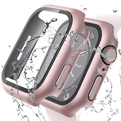 [2 Stück] Lamicall Schutzhülle für Apple Watch Series 7/8/9 45mm - Wasserdicht Hülle mit Schutzfolie, Ultraleicht HD Displayschutz aus 9H Gehärtetes Glas, Kratzfest Hard PC Schutz Case für iWatch 45mm von Lamicall