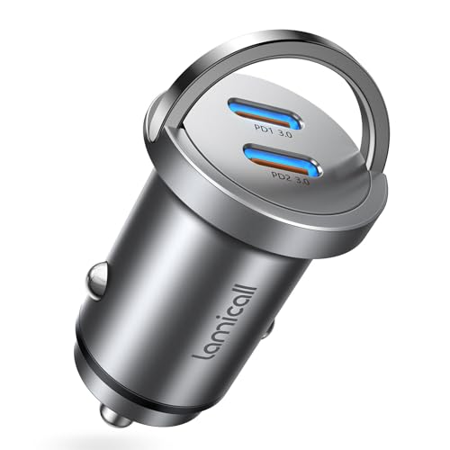 Lamicall 30W Zigarettenanzünder USB C Auto Ladegerät - [2025 Super Mini Ganzmetall] 24V/12V USB Adapter Auto mit 2×30W USB C Schnellladegerät, PD&QC3.0 KFZ Ladegerät Auto für iPhone 16/15/14 Samsung von Lamicall