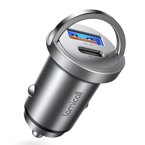 Lamicall 45W Zigarettenanzünder USB C Auto Ladegerät - [2025 Super Mini Ganzmetall] 24V/12V USB Adapter Auto mit 45W USB C&45W USB A, PD&QC 3.0 KFZ Ladegerät Auto für iPhone 16/15/14, Samsung S24 von Lamicall