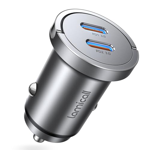 Lamicall 30W Zigarettenanzünder USB C Auto Ladegerät - [2024 Super Mini Ganzmetall] 24V/12V USB Adapter Auto mit 2×30W USB C, PD&QC 3.0 KFZ Ladegerät Auto für iPhone 16/15/14/13/12, Samsung S24/S23 von Lamicall