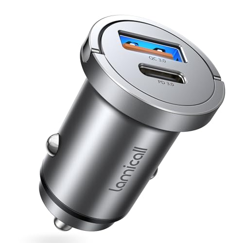 Lamicall 2×45W Zigarettenanzünder USB C Auto Ladegerät - [2024 Super Mini Ganzmetall] 24V/12V USB Adapter Auto mit 45W USB C& USB A Schnellladegerät, PD&QC3.0 KFZ Ladegerät für iPhone 16/15/14 von Lamicall