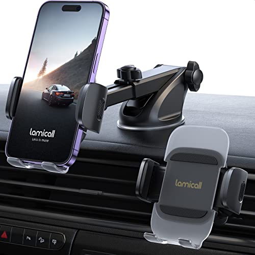 Lamicall Handyhalterung Auto, Handyhalter Auto Saugnapf - [2024 Acryl Design] 3 in1 Lüftung KFZ Handyhalterung, Amaturenbrett Windschutzscheibe Handy Autohalterung für iPhone Samsung, 4-7” Smartphone von Lamicall