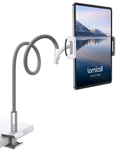 Lamicall Schwanenhals Tablet Halter, Tablet Halterung - Lazy Flexible Einstellbare Lang Arm Ständer für iPad Mini 2 3 4, Neu iPad Pro 2024, iPad Air, iPhone, und Weitere 4,7-10,5 Zoll Geräte - Grau von Lamicall