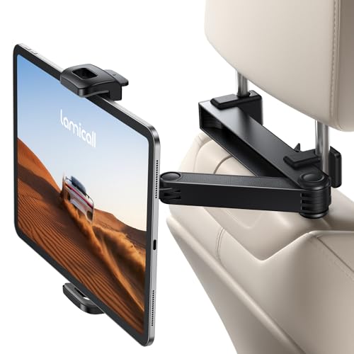 Lamicall Tablet Halterung Auto Kopfstütze - [2025 Sicherheitsschloss] Ausziehbar Tablethalterungen Auto, KFZ Tablet Kopfstützenhalter für iPad, Smartphone, Switch, Samsung Tab und 4,7-13 Zoll Geräte von Lamicall