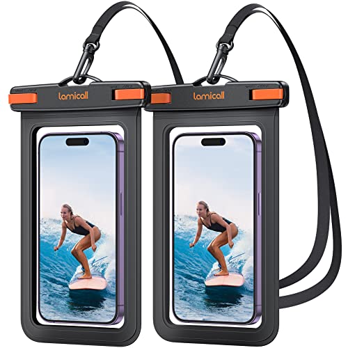 Lamicall Wasserdichte Handyhülle, Unterwasser Handytasche - [Bis zu 8 Zoll] IPX8 Wasserfeste Hülle für Schwimmen, 2 Stück Waterproof Phone Case für iPhone 15 14 13 12 Pro Max Plus, Sumsung, Smartphone von Lamicall