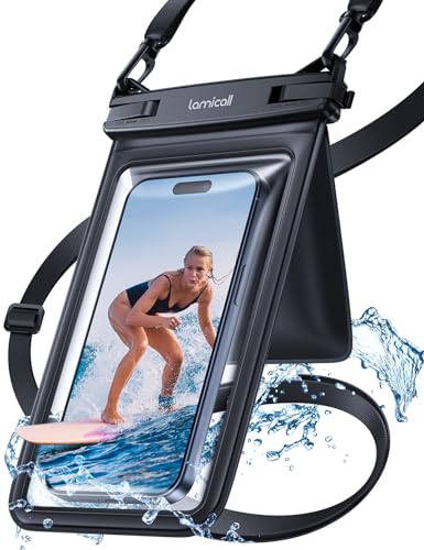Lamicall wasserdichte Handyhülle, Wasserfeste Handytasche - [Doppelte Taschen] Unterwasser Hülle für Schwimmen, IPX8 Waterproof Phone Case für iPhone 16/15/14/13, Samsung, Smartphone bis zu 7,5 Zoll von Lamicall