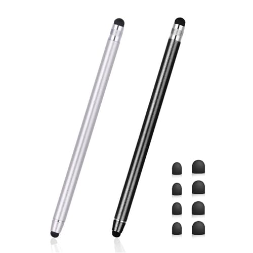 Lamkrtlp Tablet Stift, 2er Pack Touchscreen Stift 2 in 1 Gummi Stylus Touch Pen für alle Handys/Tablets usw (Schwarz+Silber) von Lamkrtlp