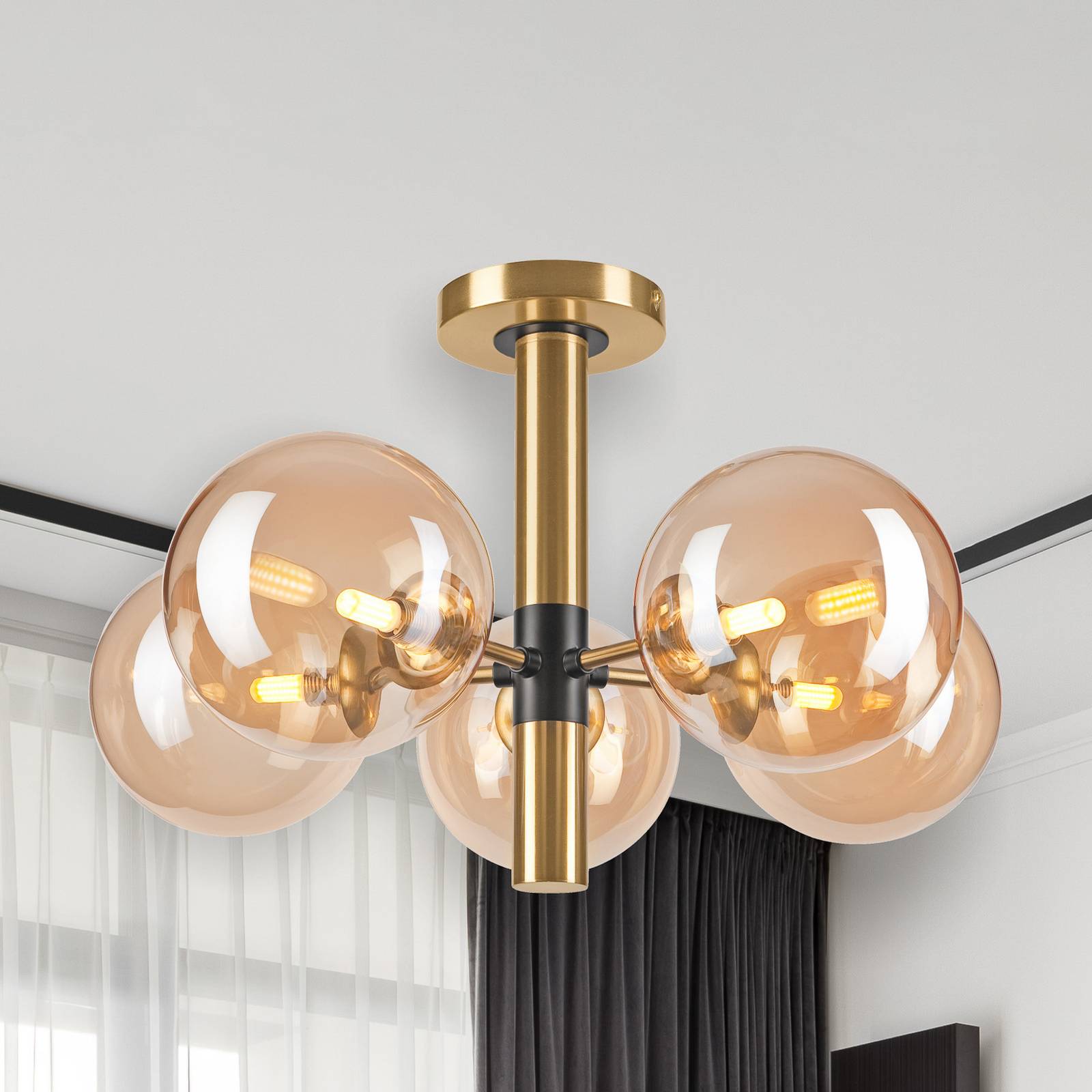 Deckenleuchte Natalia, 5-flammig, Glas, gold Deckenleuchte Natalia, 5-flammig, Glas, gold von Lamkur Lighting