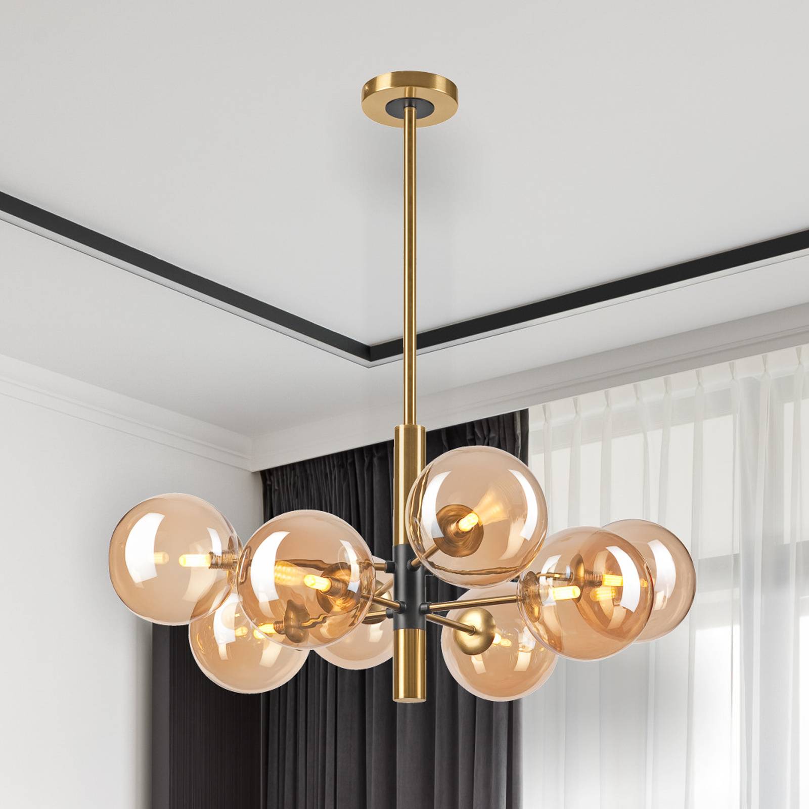 Deckenleuchte Natalia, 8-flammig, Glas, gold Deckenleuchte Natalia, 8-flammig, Glas, gold von Lamkur Lighting